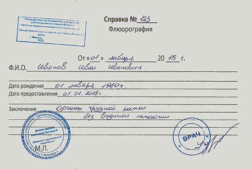 Медицинская справку о флюорографии в Тольятти